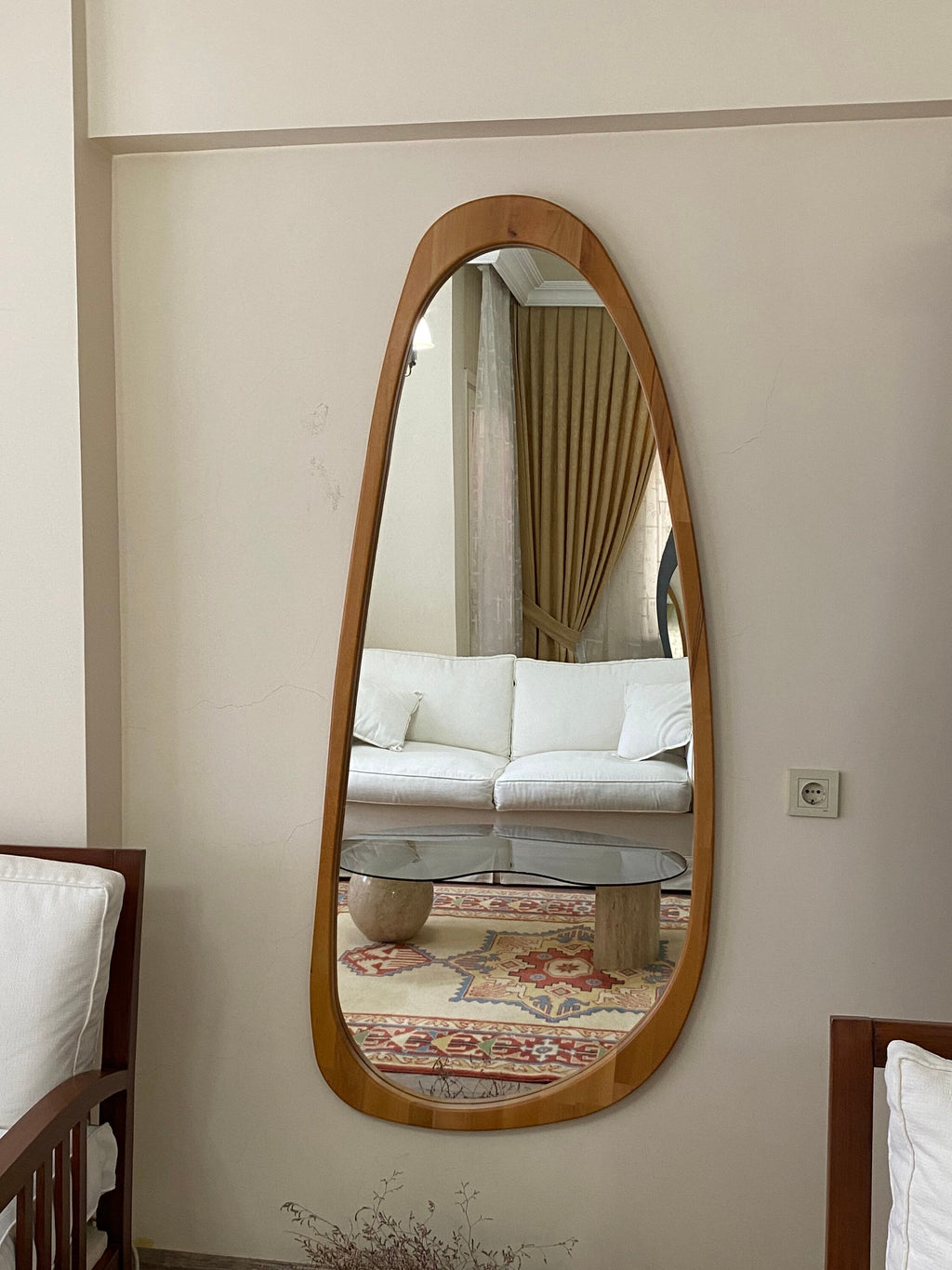 Asymmetrical Floor Mirror, Full Body Wood Wall Mirror,Full Length Irregular Mirror, Wood Framed Mirror, Asymmetric Wooden Mirror For Bedroom