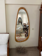 Asymmetrical Floor Mirror, Full Body Wood Wall Mirror,Full Length Irregular Mirror, Wood Framed Mirror, Asymmetric Wooden Mirror For Bedroom