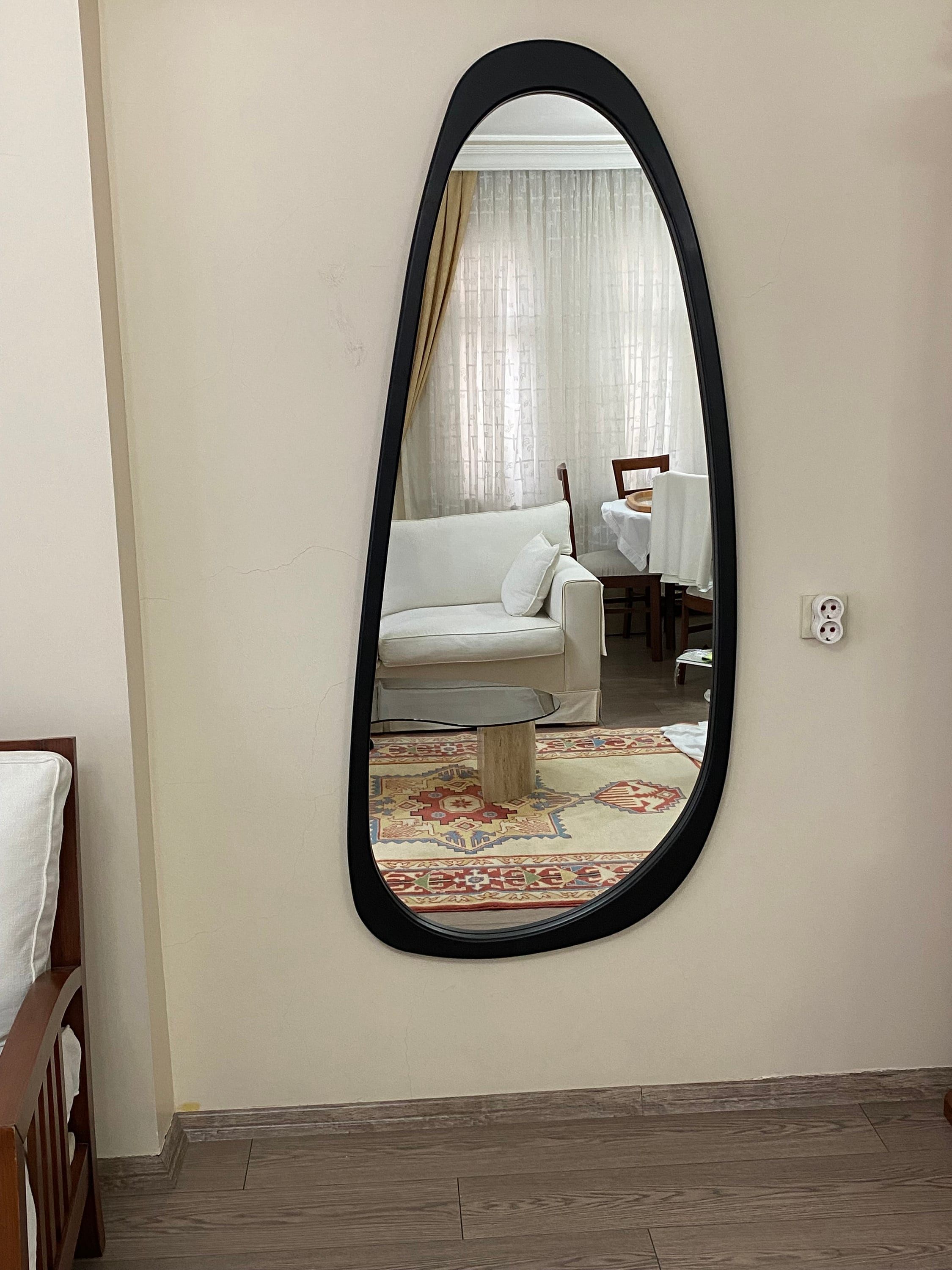 Asymmetrical Floor Mirror, Full Body Wood Wall Mirror,Full Length Irregular Mirror, Wood Framed Mirror, Asymmetric Wooden Mirror For Bedroom
