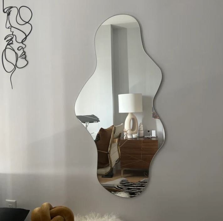 Full Length Mirror, Wavy Floor Mirror, Large Wall Mirror, Full Body Asymmetric Mirror, Asymmetrical Tall Irregular Mirror, Bedroom Mirror