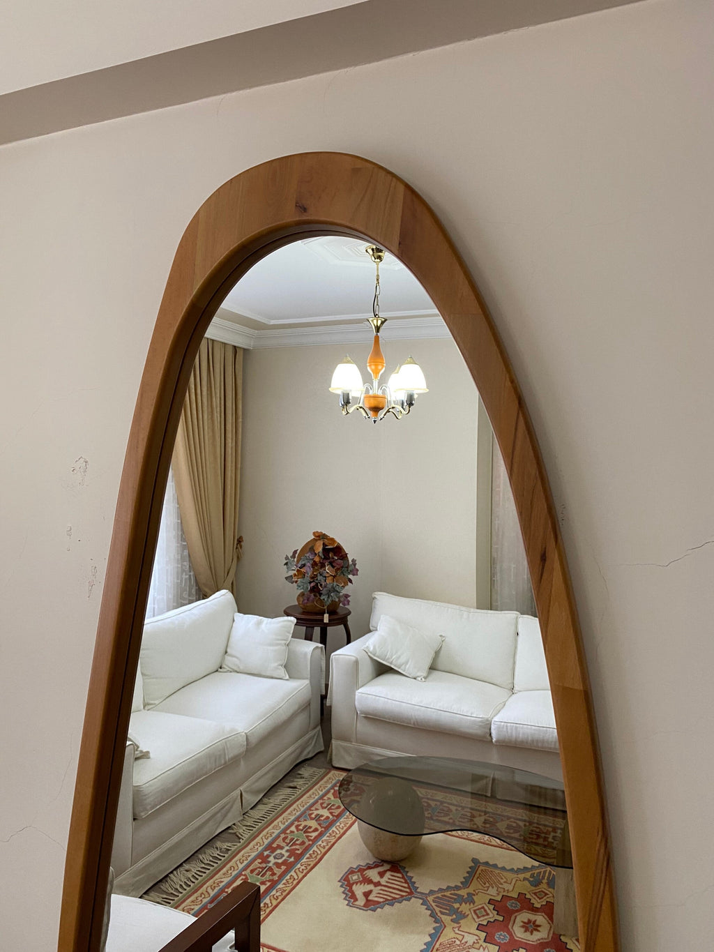 Asymmetrical Floor Mirror, Full Body Wood Wall Mirror,Full Length Irregular Mirror, Wood Framed Mirror, Asymmetric Wooden Mirror For Bedroom