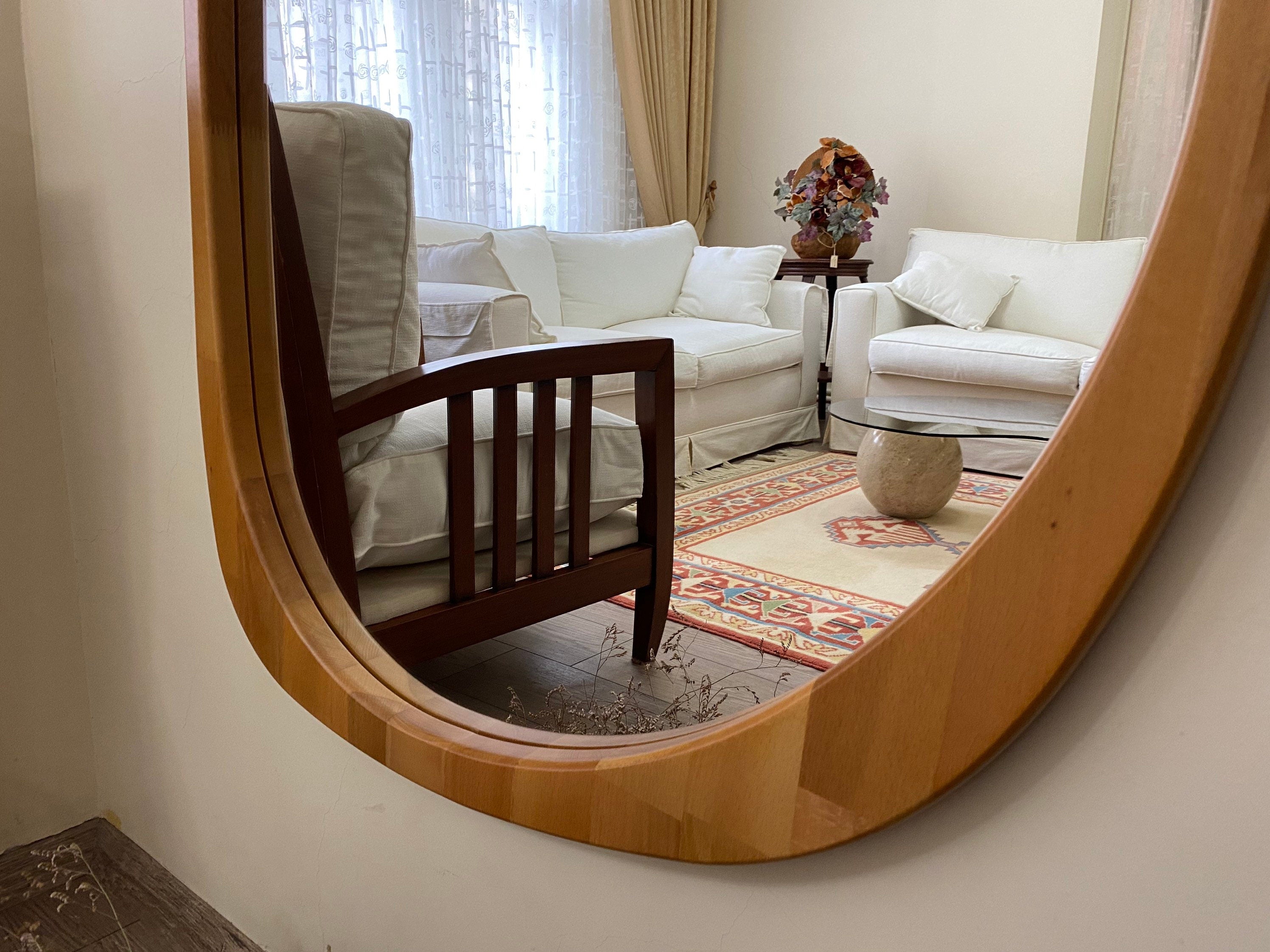 Asymmetrical Floor Mirror, Full Body Wood Wall Mirror,Full Length Irregular Mirror, Wood Framed Mirror, Asymmetric Wooden Mirror For Bedroom