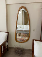 Asymmetrical Floor Mirror, Full Body Wood Wall Mirror,Full Length Irregular Mirror, Wood Framed Mirror, Asymmetric Wooden Mirror For Bedroom