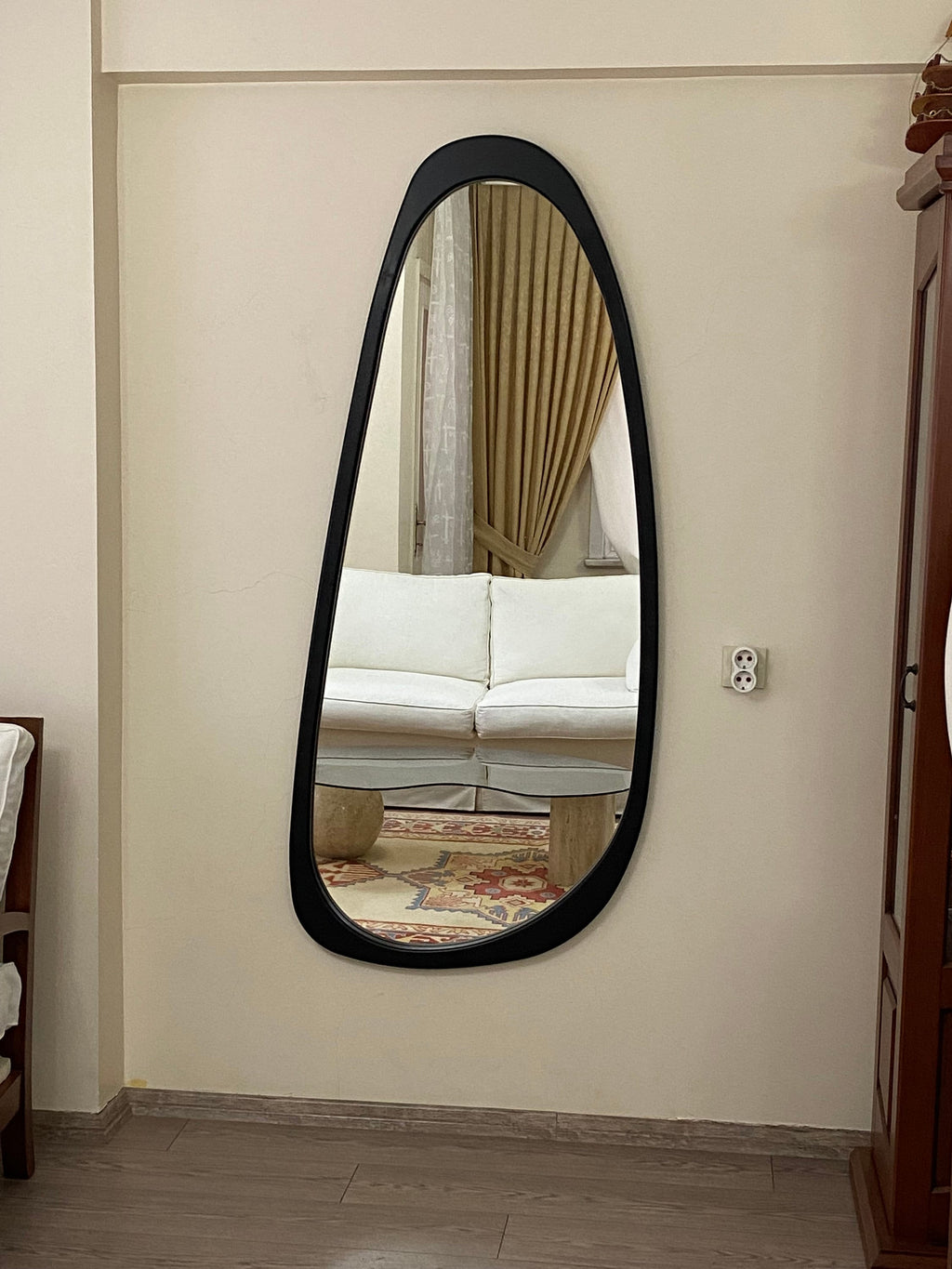 Asymmetrical Floor Mirror, Full Body Wood Wall Mirror,Full Length Irregular Mirror, Wood Framed Mirror, Asymmetric Wooden Mirror For Bedroom